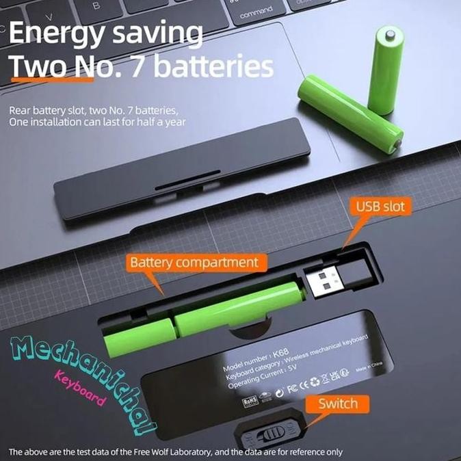 ZIYOULANG Gaming Keyboard Mechanical Wireless Bluetooth 2.4G - K68