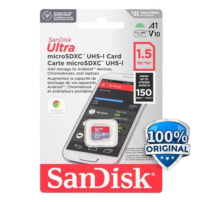 NEW MICRO SD 1.5TB SANDISK ULTRA ORIGINAL MEMORY CARD 1.5 TB MICROSD 1,5TB ORI 150 MB/S 1,5 HP MINI 