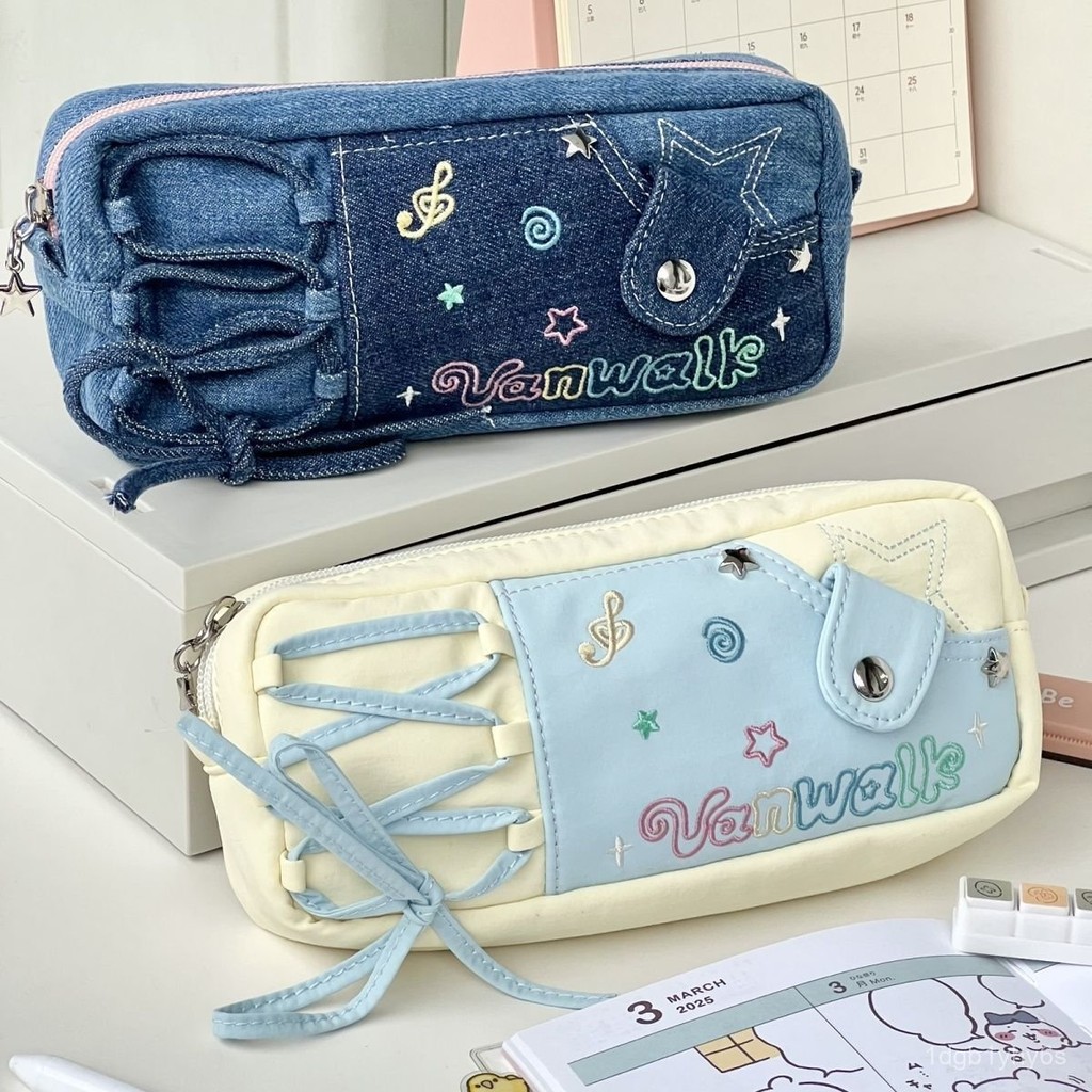 

2025New Dopamine Color-Block Star and Music Note Pencil Case High Aesthetic ins Large Capacity Stationery Bag for Men and Women JK4G