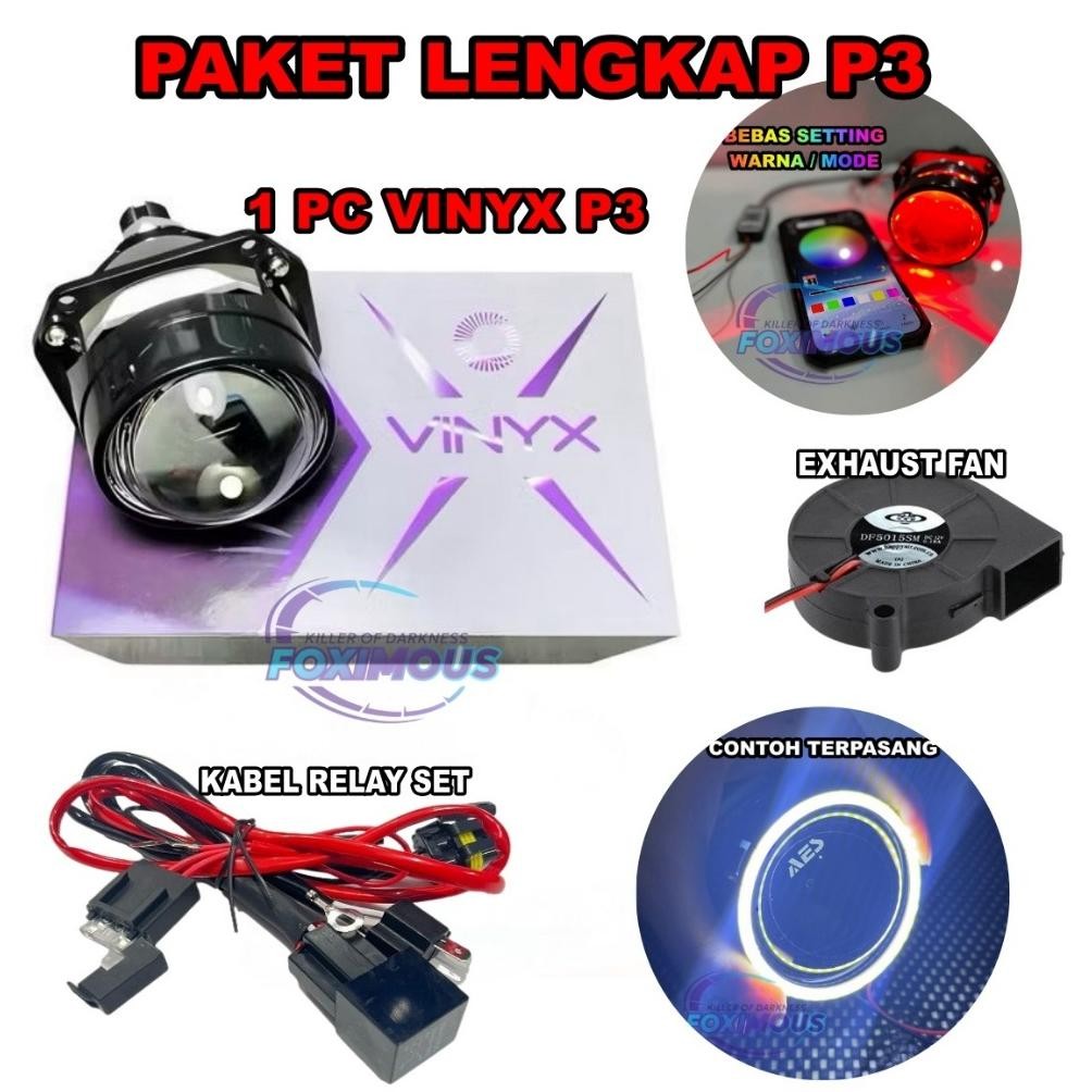 Paket Lengkap Biled Vinyx P3 2,5 inch 50 Watt 2.5 Inch Purple LENS BILED VINYX
