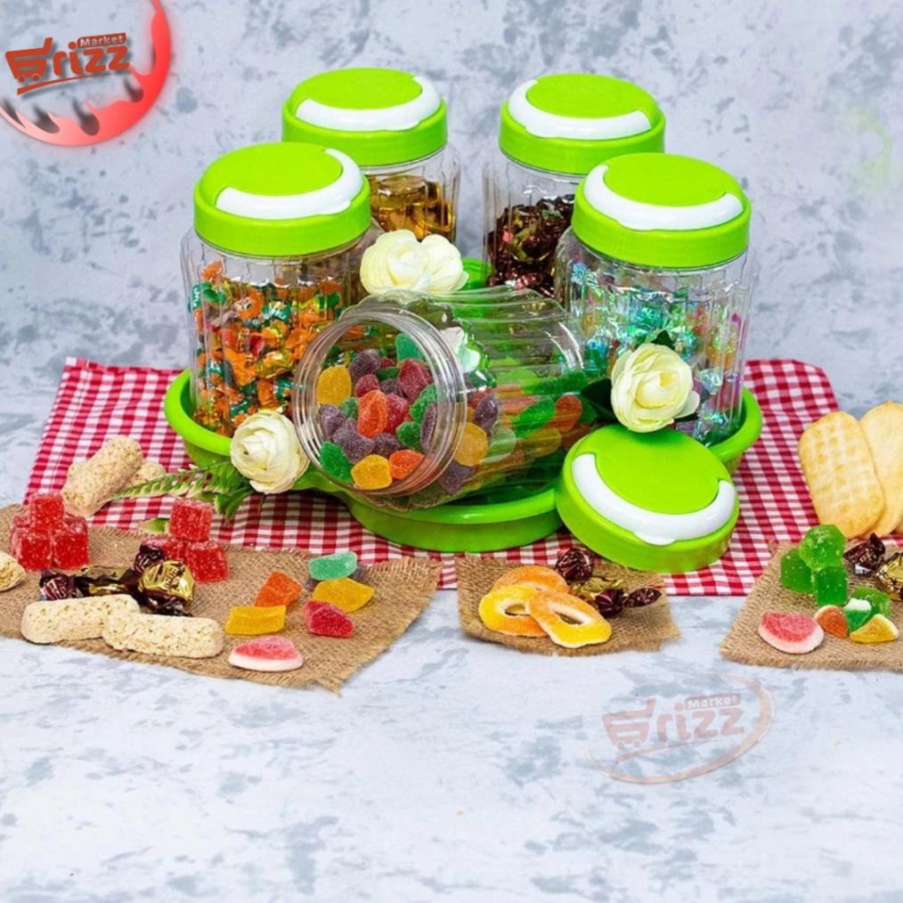 1Set Nampan + 5 Toples / Toples Nampan Dauna Takuma/ Toples Lebaran Viral