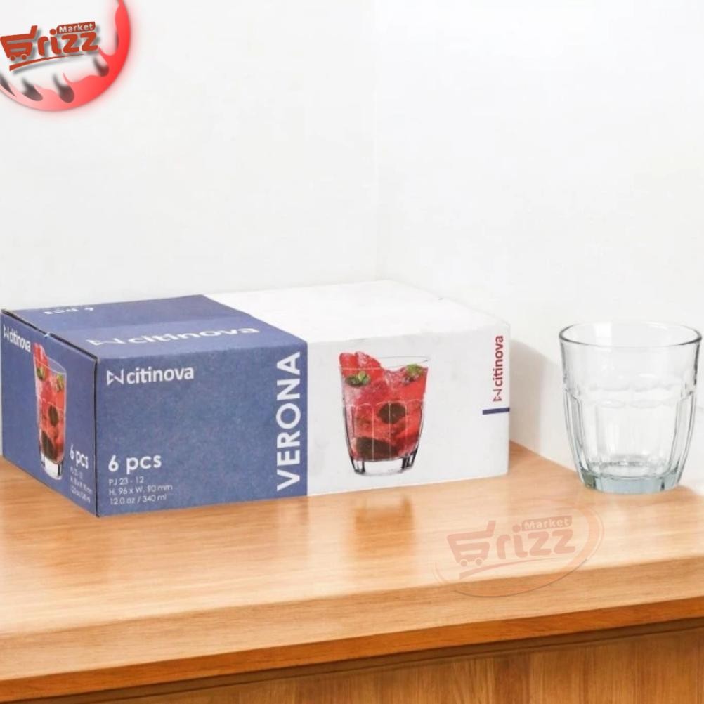 ( Isi 6 Pcs ) Gelas Verona Citinova 340Ml Gelas Pendek Unik Gelas Kaca Minum Kopi Mewah Aesthetic Ba