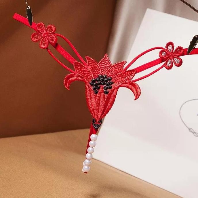 Celana Dalam Wanita Sexy G String Mutiara Lace bordir bunga Thong C229