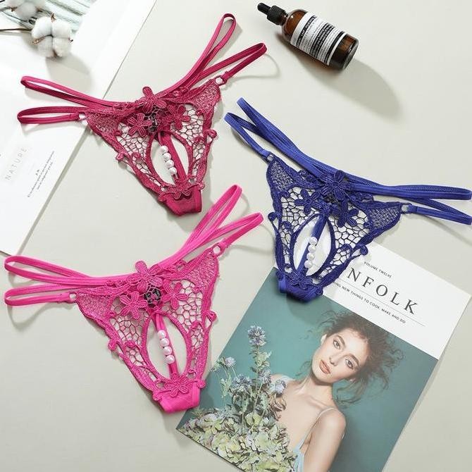 Wanita Celana Dalam transparan Lace Bordir Cd Mutiara G String C227-1