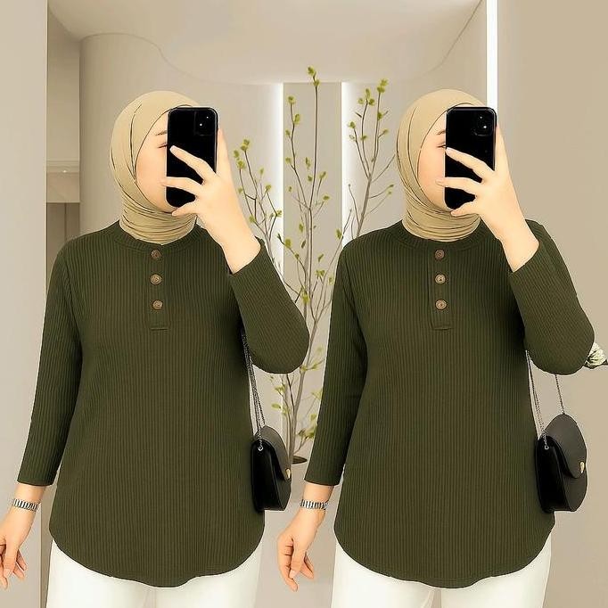 ATASAN WANITA KERAH SHANGHAI / KAOS POLOS WANITA KANCING 3 / BLOUSE WANITA OVAL TK