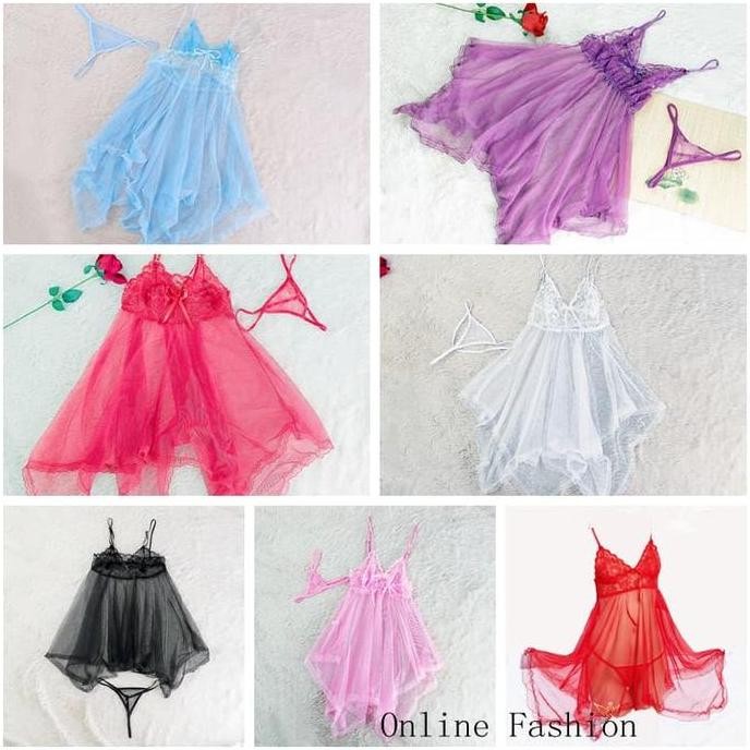 Baju Tidur Seksi Renda Transparan Lingerie Sexy Import Lace A125 S_XL