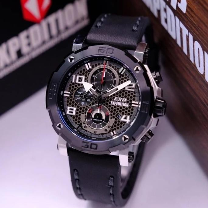 Ready  EXPEDITION E6769 E 6769 SILVER Black LEATHER JAM TANGAN PRIA ORIGINA