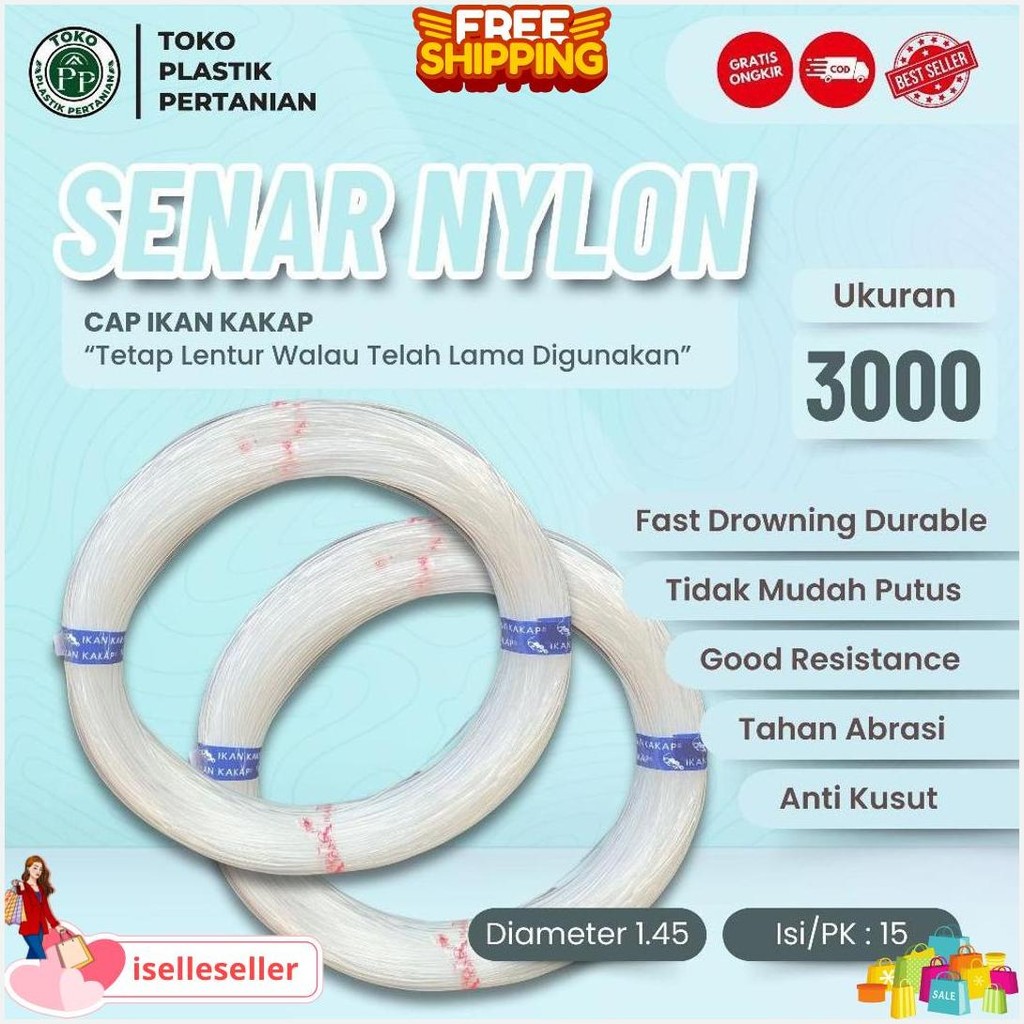 Senar Cap Ikan Kakap  Ukuran 3000 (120)  Per Roll /Tali Senar Pancing / Senar Layangan Terlaris