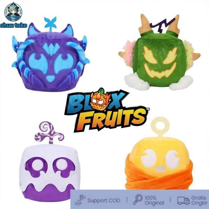 DE83 - Bloxs Fruits Plushie-Boneka Buah Blox Anime Game Plush Toy Fruit Leopard Pattern Box Plush To