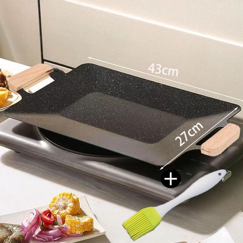 Bisa Cod LittlepolkadotPromotion Wooden Handle Alat Panggangan Bbq Grill Pan Set Korean Wajan Bulat 