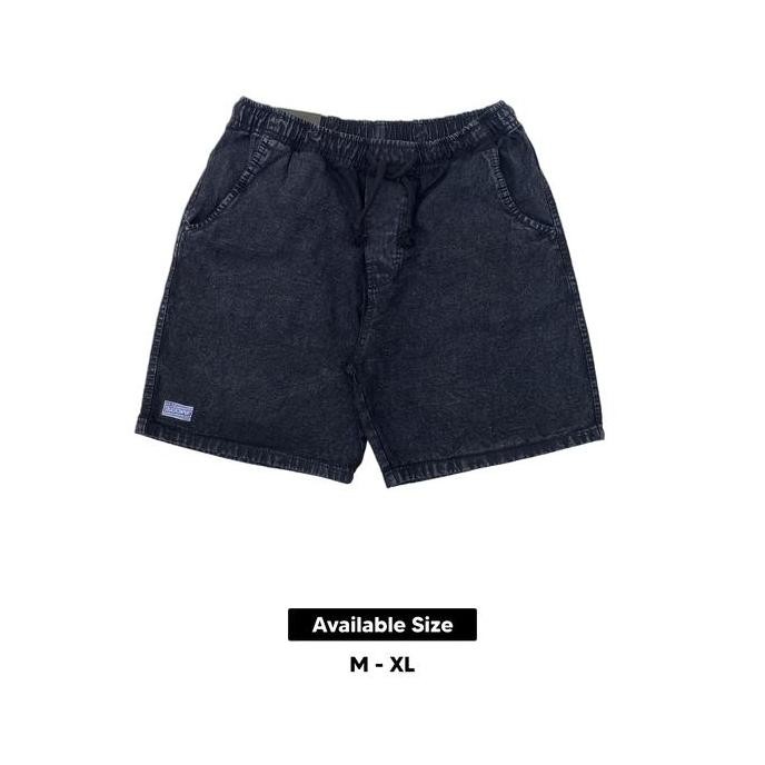 Boardshort kolor snow wash pria Abu Jeans Nyaman Stretch Kain Tebal Shorts Hitam HARA