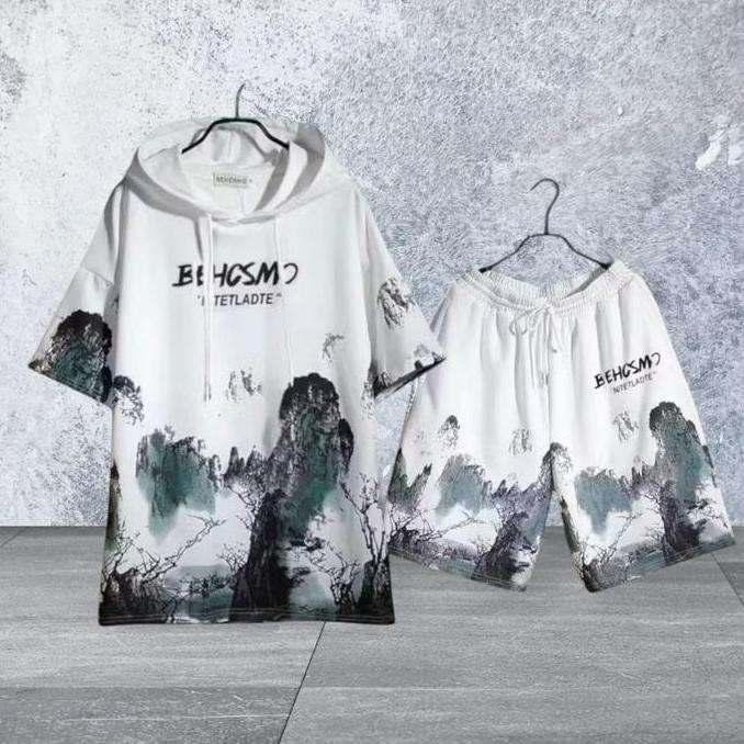 Setelan Hoodie Pria Ladte Dan Celana Pendek Santai