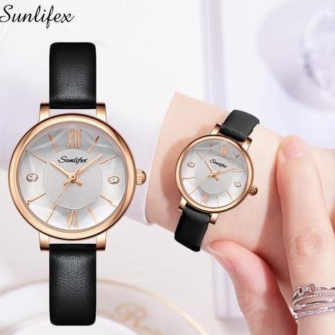 Sunlifex Jam Tangan Wanita Display Kuarsa Tali Kulit (Kotak Gratis)