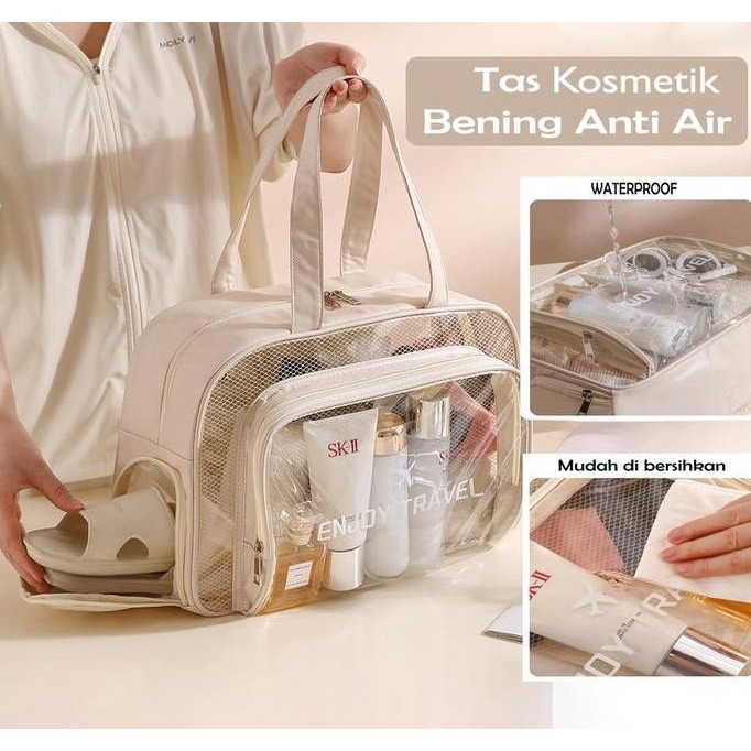 Tas Kosmetik Travel Jumbo / Tas Skincare Travel Bening Bahan PVC / Washbag Toiletry / Pouch Make up 