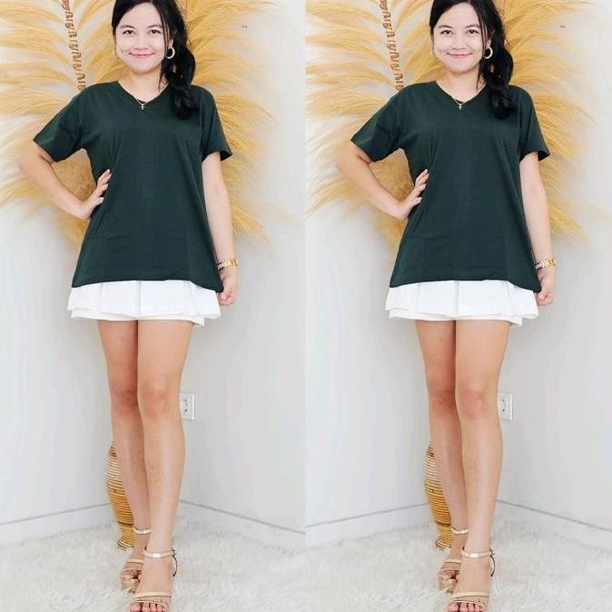 Kaos Kerah V Polos Oversize All Size Jumbo Tshirt Tee Dewasa Remaja Katun Kombed 30s Baju Lembut Nya