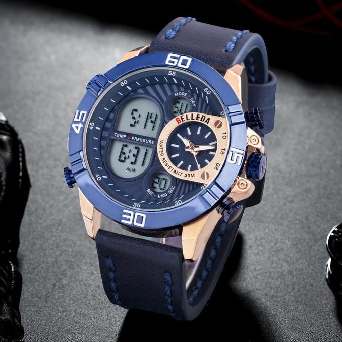 Jam Tangan Pria Belleda 9271 Tali Kulit Water Proof Watches