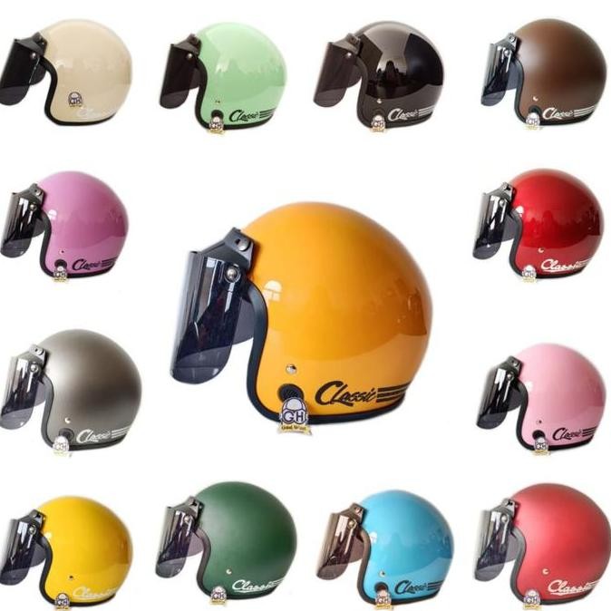 Helm Bogo Retro Dewasa Cewek Cowok Helm Polos Classic Garis Sni