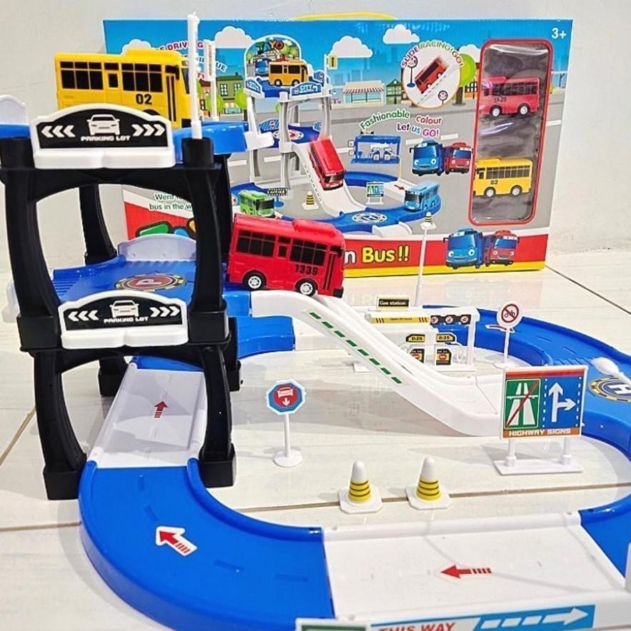 Mainan Anak Bis Set Tayo Track Parking Lot / Mainan Bus Tayo