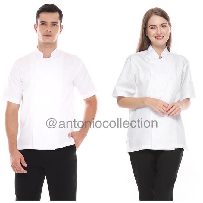 Baju Koki / Chef Jacket Putih Polos Unisex Lengan Pendek