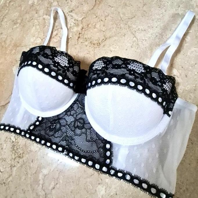 BRA H&M BLACK WHITE LACE BALCONETTE HALF CUP (HNM VICTORIA SECRETS VS