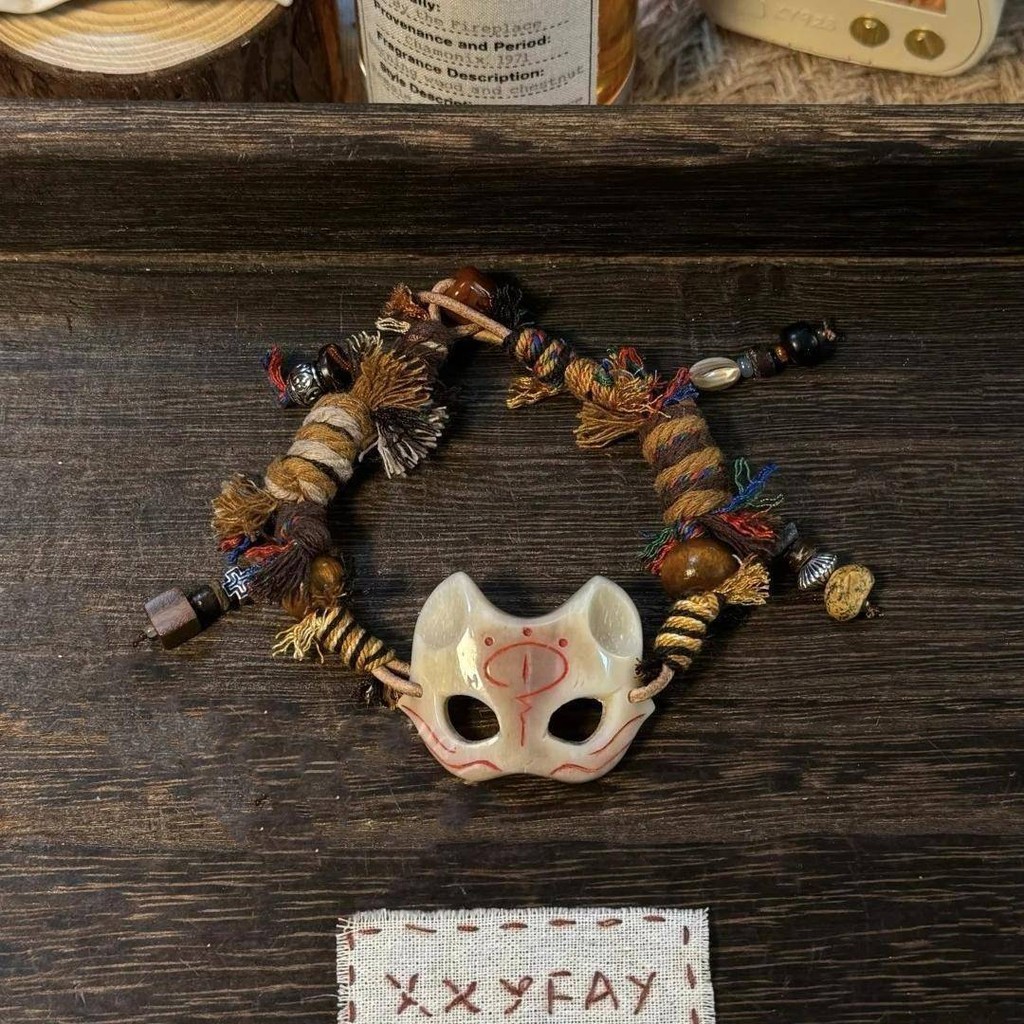 Gelang Tibet topeng rubah manik-manik bergaya etnik vintage unik