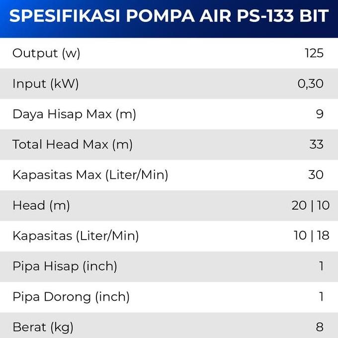 Pompa Dorong Pompa Booster Pompa Air Shimizu Ps-133Bit / Ps133Bit