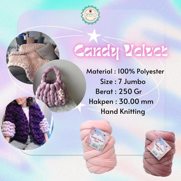 @@@@] Aneka Benang Katalog Benang Rajut Candy Velvet 100% Polyester Size 7 Jumbo Berat 250 Gr Hakpen