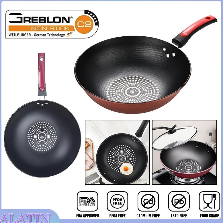 Wajan Penggorengan Anti Lengket Batu Medis Ukuran 32 CM / Wajan Gagang Jumbo Diamond Wok Pan / Diamo
