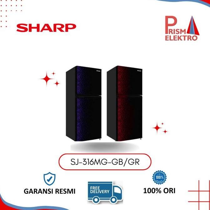 Sharp Kulkas 2 Pintu Sharp Merah/Ungu 256 L Sj-316Mg-Gr/Gb