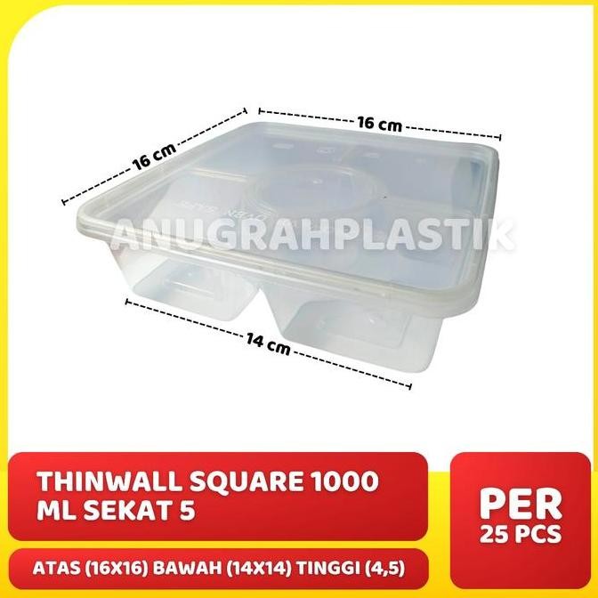 Thinwall 1000 Ml Sq Sekat 5 Dm / Thinwall Bento / Thinwall Inner Slop