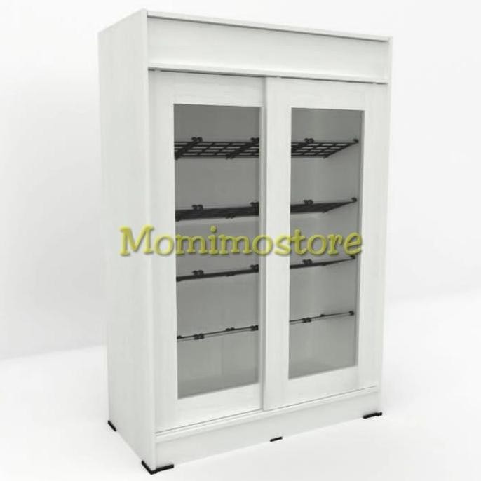 Lemari Rak Sepatu Pintu Geser Sliding Kaca Rak Sepatu Putih Minimalis