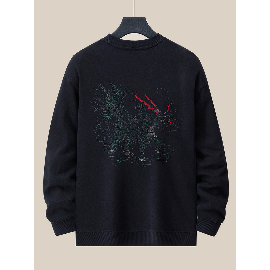 Sweatshirt leher bulat pria baru berkualitas tinggi   Jaket Pria Ukuran Besar Bordir Tren Nasional