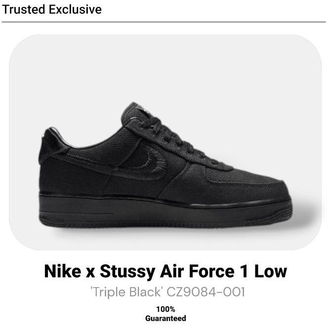 New  Nike x Stussy Air Force 1 Low 'Triple Black' CZ9084-001