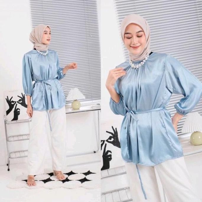 (Good) FLORE BLOUSE SATIN SILK KEMEJA WANITA MUSLIMAH TERMURAH BTCSOLO PANJANG JUMBO BESAR PREMIUM
