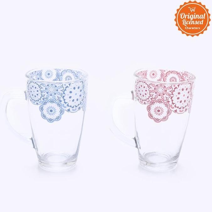 (Good) Gelas Brighton Glass Mug Set 2 pcs Merah Biru