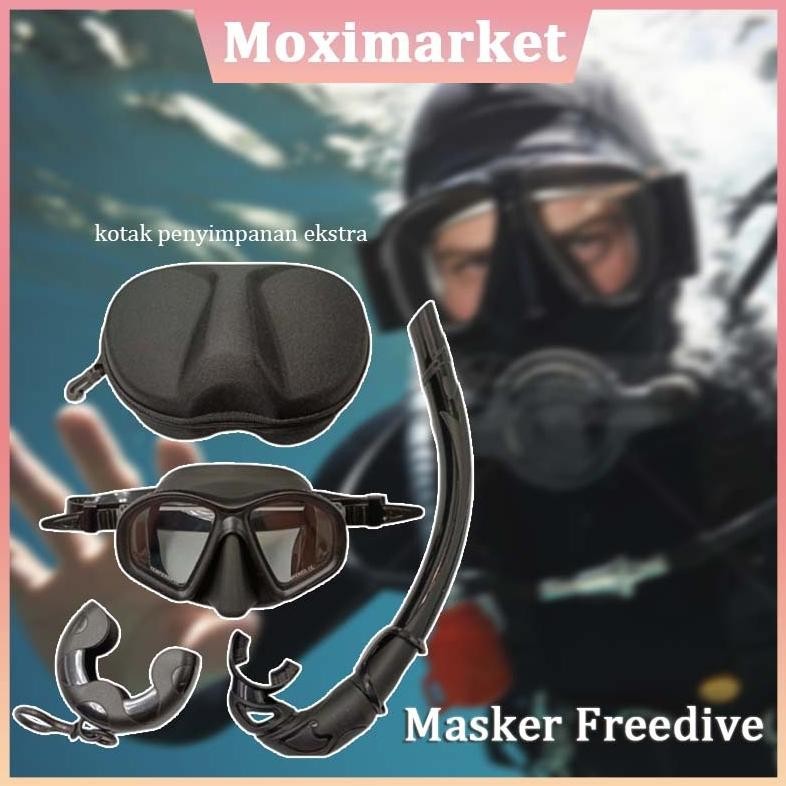 Freediving Snorkeling Free Diving Set Combo Snorkel Selang Lipat Nautilus Full Silicone Tempered Gla