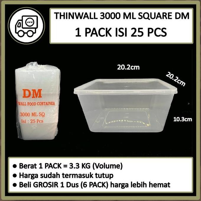 Thinwall 3000 Ml Kotak Persegi Square Dm Kotak Makan Plastik 3000 Sq