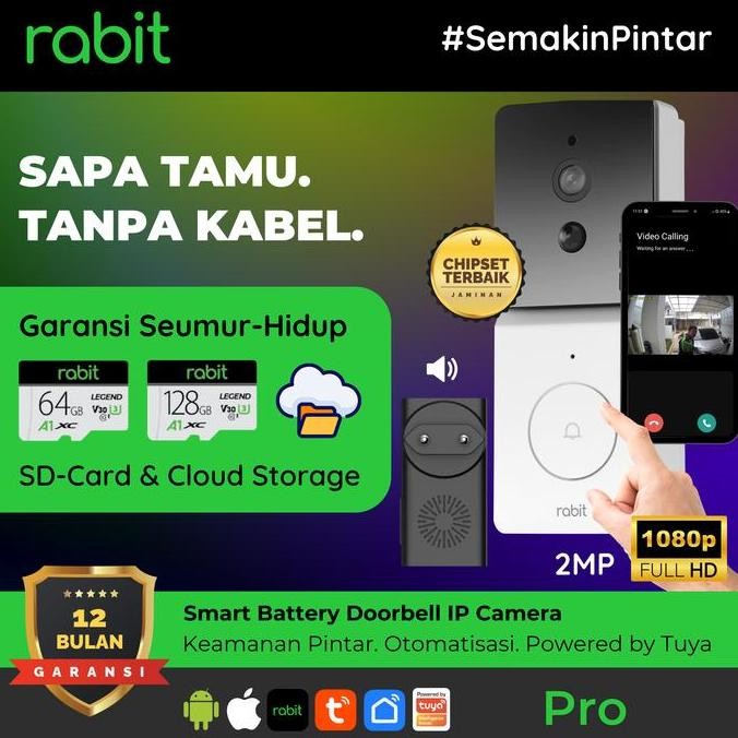 NEW - RABIT SMART DOOR BELL WIRELESS IP CAMERA CCTV WIFI OUTDOOR WATERPROOF ULTRA WIDE ANGLE TANPA K