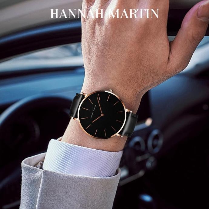 PROMO - Hannah Martin  Jam Tangan  100% ori Kuarsa Klasik Mode Tali Kulit Jam Tangan Pria+Jam Tangan