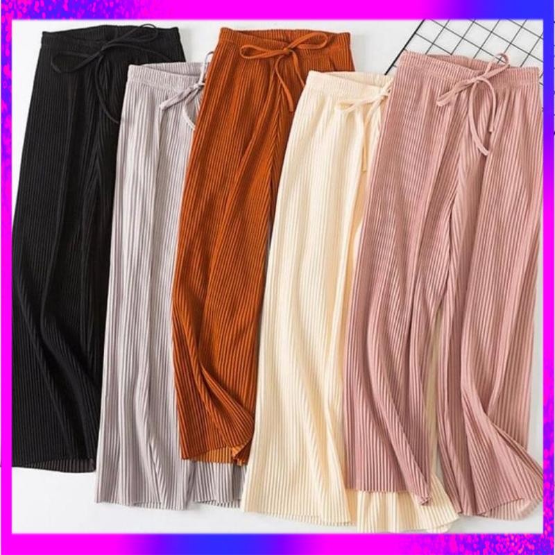 Termurah Kulot Plisket Lidi | Celana Kulot Plisket Lidi Premium | Kulot Panjang Tali Full Plisket Li
