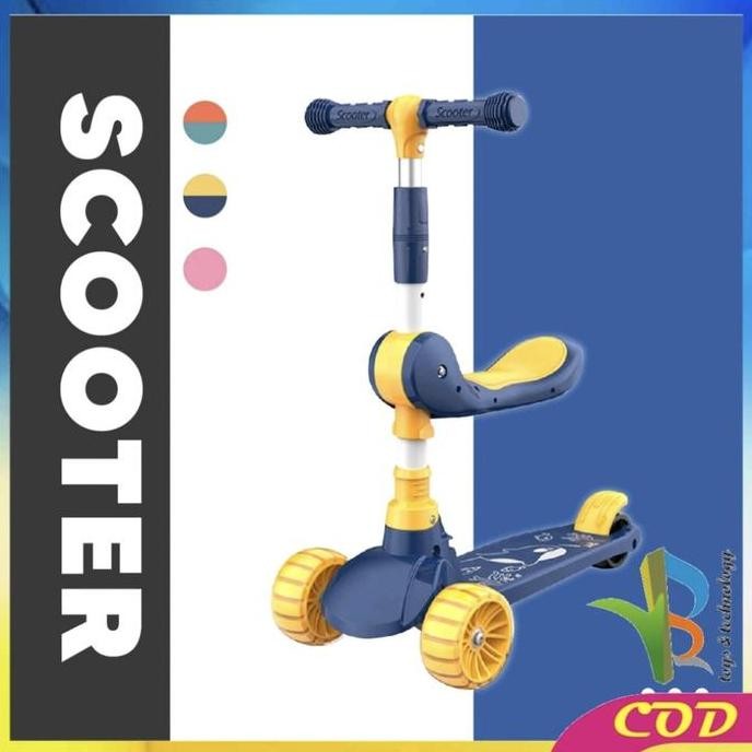 Skuter Otoped Anak Lipat 2in1 Roda 3 + Deker + Helm / Scooter Musik