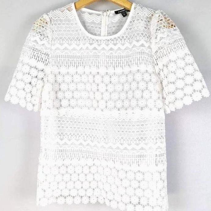 BLOUSE EXPRESS BAJU WANITA WHITE BRUKAT LACE RENDA ATASAN (H&M MANGO