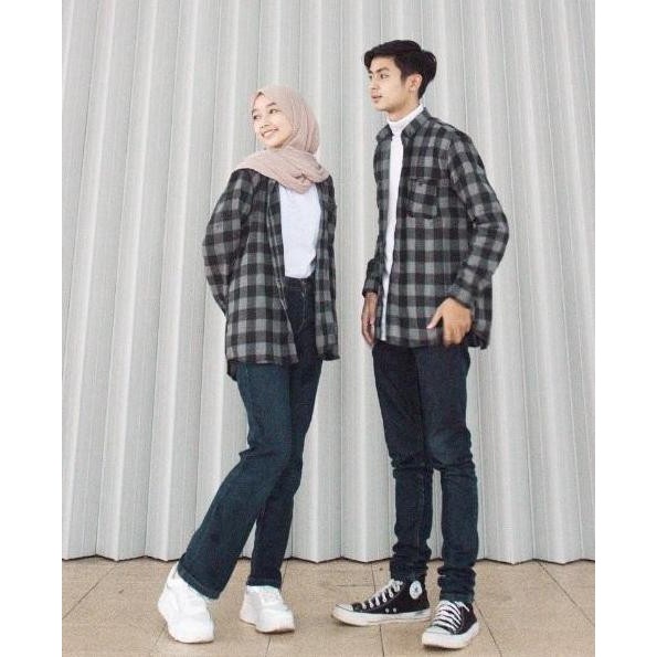 Kemeja COUPLE Pria Wanita // Kemeja Flannel Kotak Lengan Panjang // Original Kemeja flanel wool prem