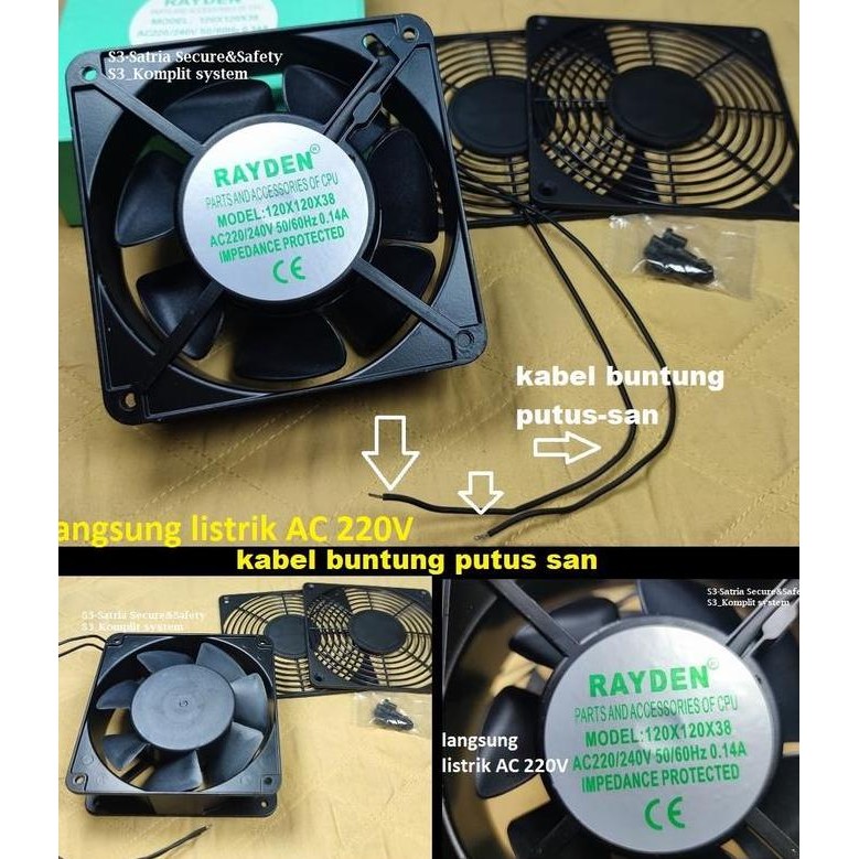 PROMO DISKON - Kabel buntung fan AC 220v cooling kipas 12cm rayden 12 cm 120x120x38