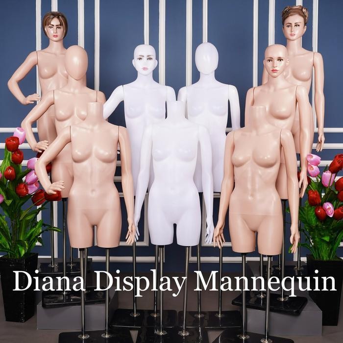 MANEKIN BODYFIT WANITA PLASTIK DENGAN TIANG PENYANGGA - PATUNG BAJU WANITA ATASAN DAN CELANA - DRESS