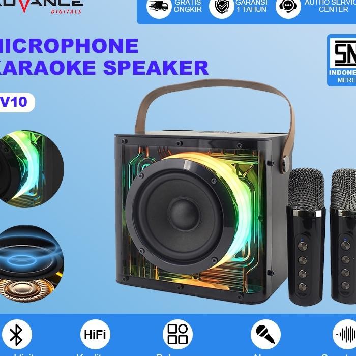 Speaker Bluetooth Portable V10 Speaker Mic Subwoofer Sepeker Aktif Bluetooth Karoke Speaker Dua Mikr