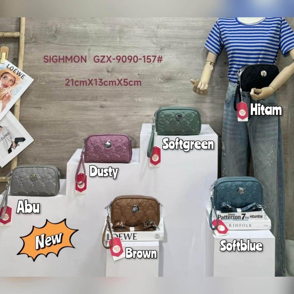 Terlaris Pouch/Tas Selempang Wanita Sighmon Kanvas Bordir 2Sleting Sgh9090-157 (2Tali) Yui-7