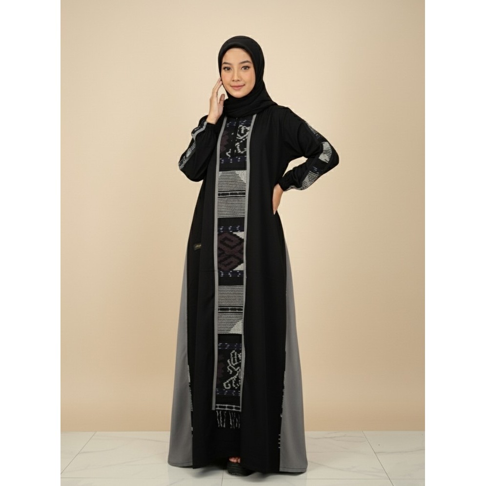 Gamis  Etnik Tengah Twill Premium Mix Tenun Troso Kombinasi