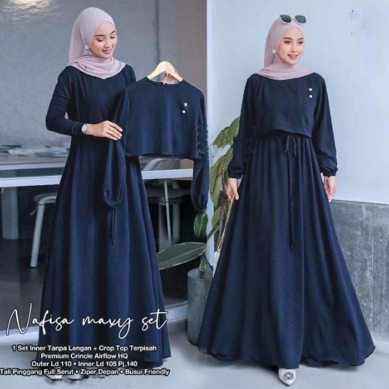 Nafisa Maxy Set 2In1 Inner+Outer Gamis Wanita Stock