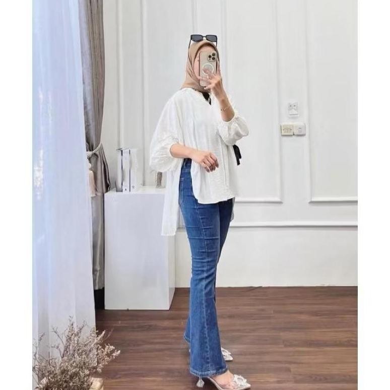 Livia Blouse Kemeja Outer Crinkle Baru